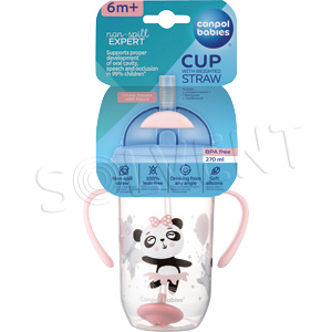 Canpol babies Nevylévací hrneček se slámkou a závažím EXOTIC ANIMALS 270ml růžový