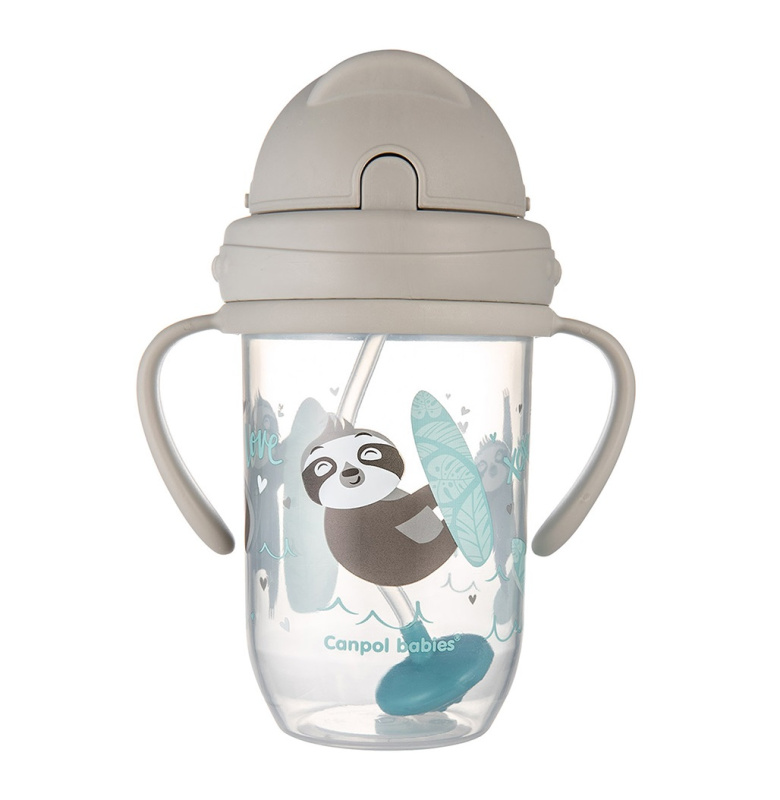 Canpol babies Nevylévací hrneček se slámkou a závažím EXOTIC ANIMALS 270ml šedý