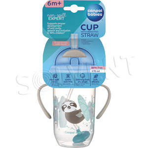 Canpol babies Nevylévací hrneček se slámkou a závažím EXOTIC ANIMALS 270ml šedý