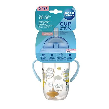 Canpol babies Nevylévací hrneček se slámkou a závažím BONJOUR PARIS 270ml modrý