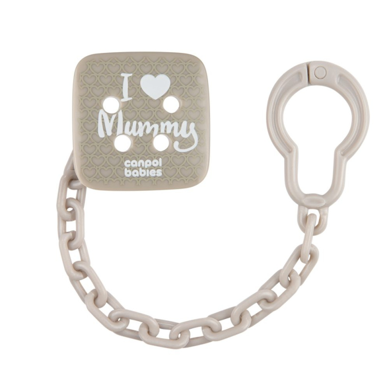 Canpol babies řetízek na dudlík I LOVE MUMMY, šedý