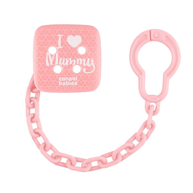 Canpol babies řetízek na dudlík I LOVE MUMMY růžový