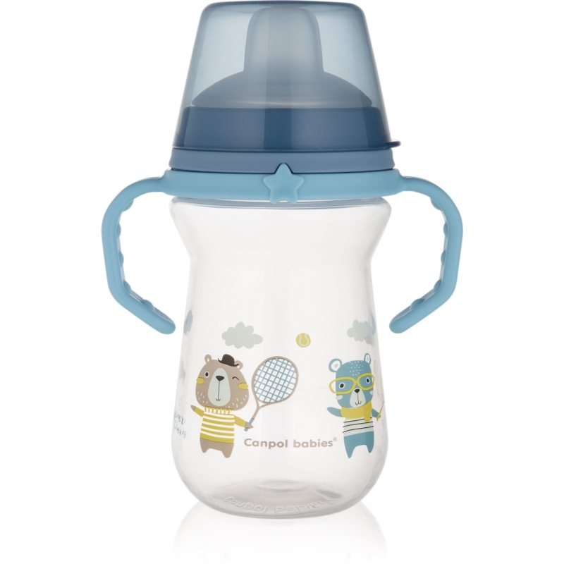 Canpol babies Hrneček se silikonovým pítkem FirstCup BONJOUR PARIS 250ml modrý