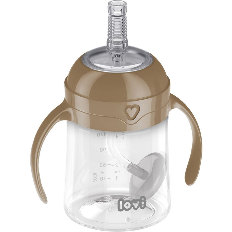 LOVI První hrneček se slámkou a závažím 150ml hnědý