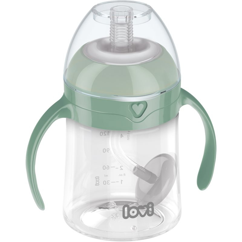 LOVI První hrneček se slámkou a závažím 150ml zelený
