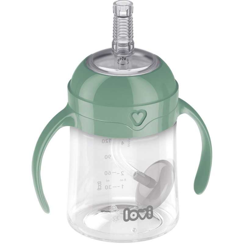 LOVI První hrneček se slámkou a závažím 150ml zelený