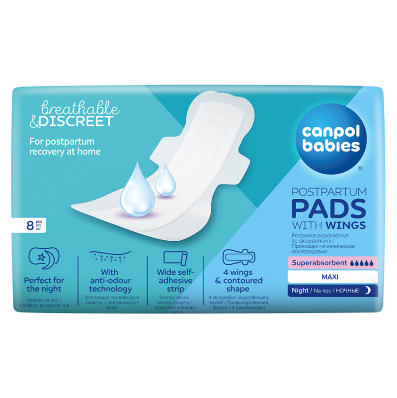 Canpol babies Postpartum Pads With Wings porodnické vložky na noc 8 ks