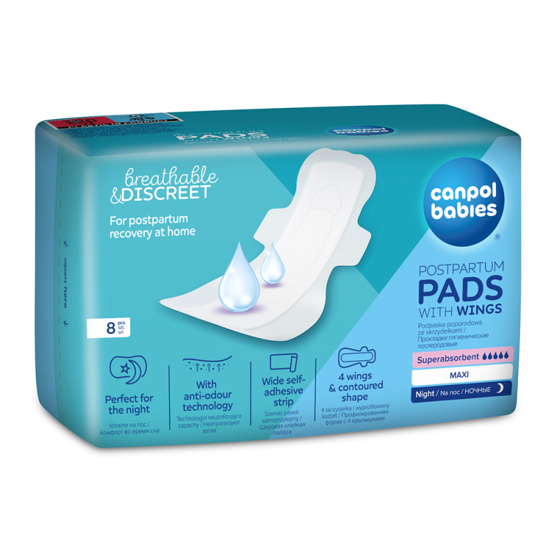 Canpol babies Postpartum Pads With Wings porodnické vložky na noc 8 ks