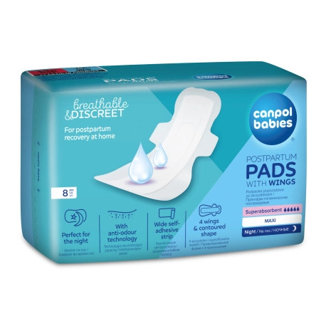 Canpol babies Postpartum Pads With Wings porodnické vložky na noc 8 ks