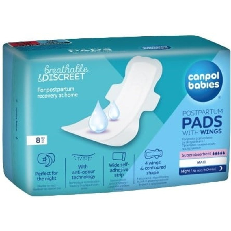 Canpol babies Postpartum Pads With Wings porodnické vložky na noc 8 ks