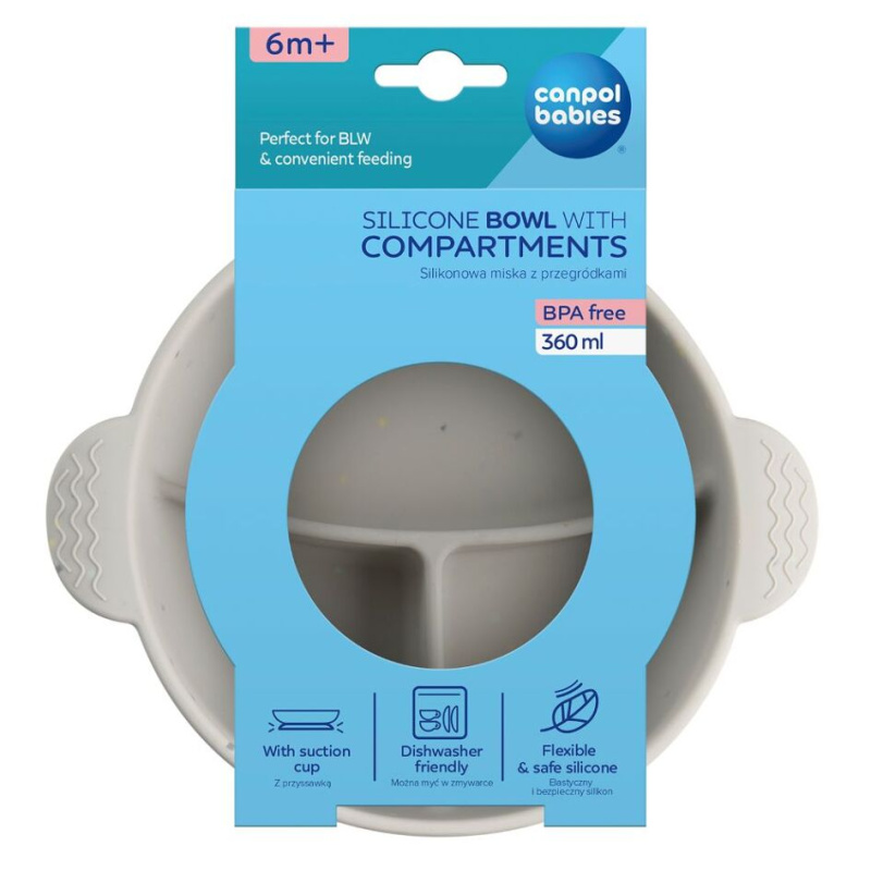 Canpol babies Silikonová dělená miska s přísavkou DOTS 360ml šedá