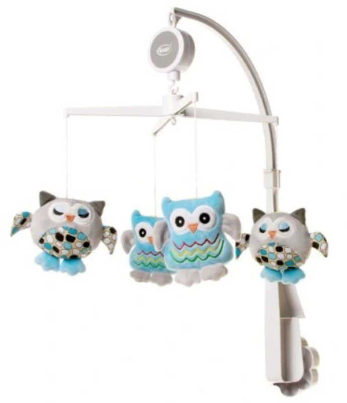 4 BABY Plyšový kolotoč nad postýlku Sova - modrá