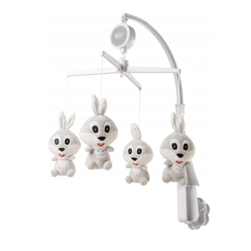 4 BABY Plyšový kolotoč nad postýlku Rabbit - šedo/bílý