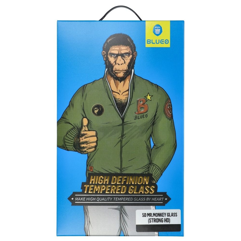 Blueo Tvrzené sklo 5D Mr. Monkey Glass Apple iPhone XS černé (Strong HD)