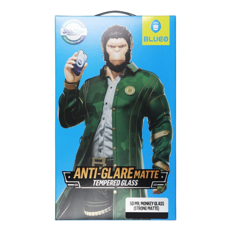 Blueo Tvrzené sklo 5D Mr. Monkey Glass Apple iPhone X/XS/11 Pro černé (Strong Matte)