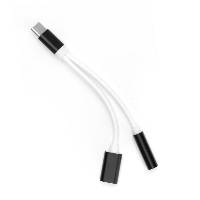 OEM Adaptér AUX 2v1 typ C (samec) na typ C (samice) / Jack 3,5 mm (samice) černý
