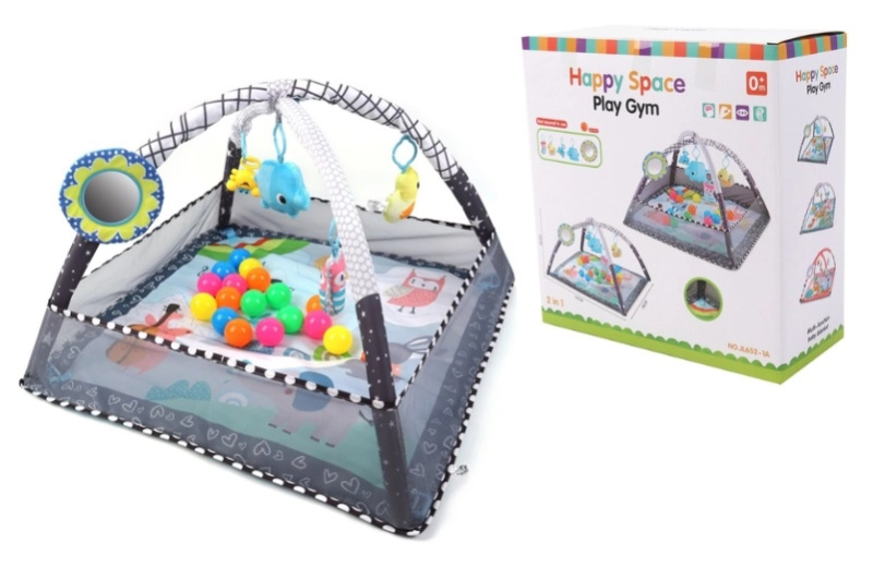 TinyMini Happy Space edukační podložka 2v1 s ohrádkou a míčky