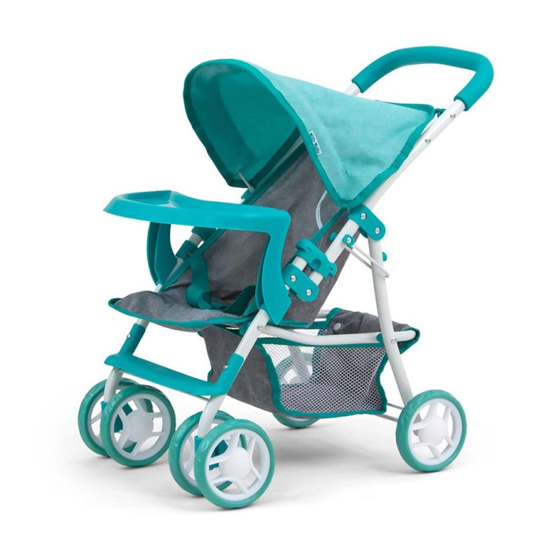 Kočárek pro panenky Milly Mally Kate, tyrkysovo‑šedý