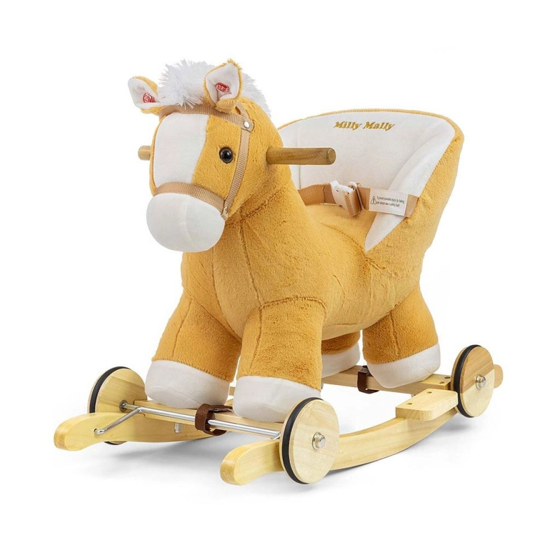 Houpací koník s melodií a kolečky Milly Mally Polly světlý hnědý