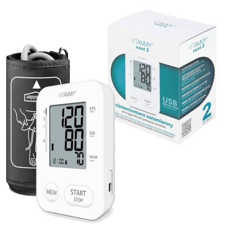 Tlakoměr na paži VITAMMY NEXT 2 / 22-40 cm / 0-280 mmHg/40-170 tepů/min. / 3x AA baterie / bílá Varianta: ivi1