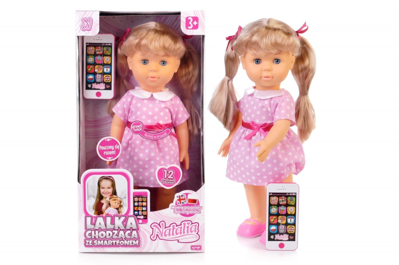 Chodící panenka NATALIA se smartphonem 41 cm
