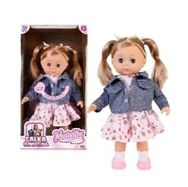 Panenka Natalia mluvící polsky 39 cm v tmavě modré bundě