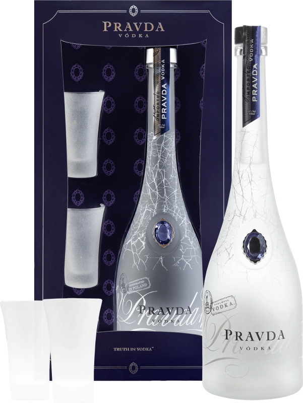 Pravda Vodka s 2 sklenicemi 40% 0,7l (darčekové balenie 2 poháre)