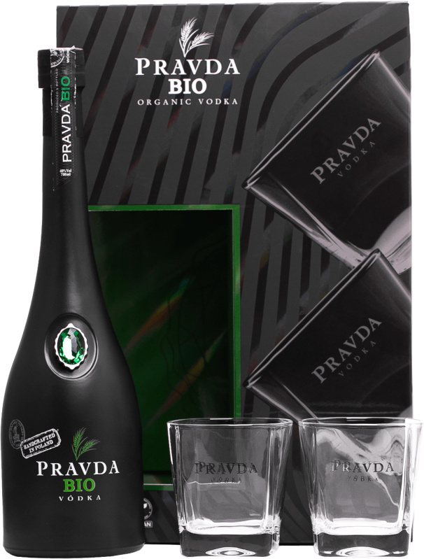 Pravda Bio Organic Vodka + 2 sklenice 40% 0,7l (darčekové balenie 2 poháre)