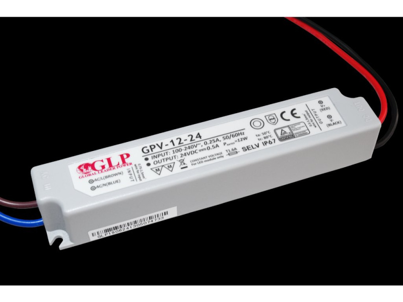 GLP GPV, 12W LED zdroj GPV-12-24, 0,5A, 24V