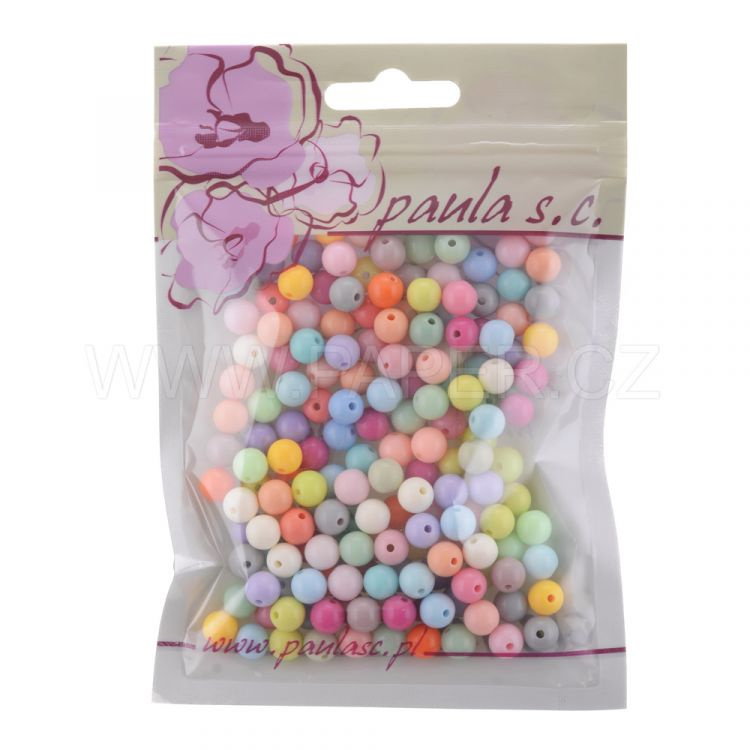 Korálky kulaté 8mm, 50g - mix barev