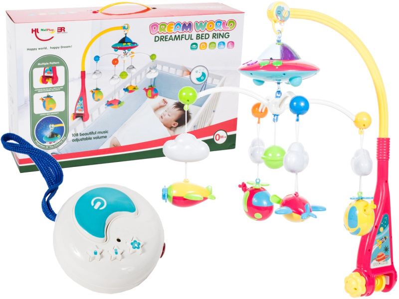 Kolotoč nad postýlku s dálkovým ovládáním a projektorem UFO