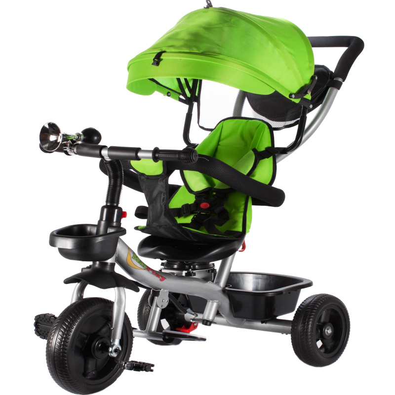 Dětská tříkolka s otočným sedadlem a stříškou, zelená