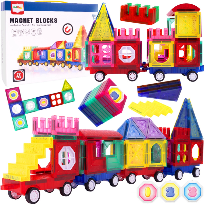 Magnetické 3D stavebnice vlaková souprava, 72 dílů