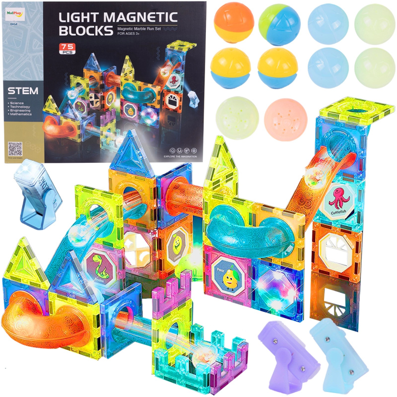 svítící magnetické stavebnice, 75 dílů