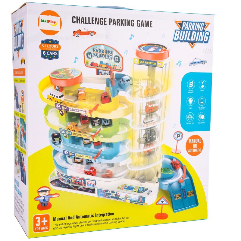 parkovací garáž s 5 patry a 6 autíčky