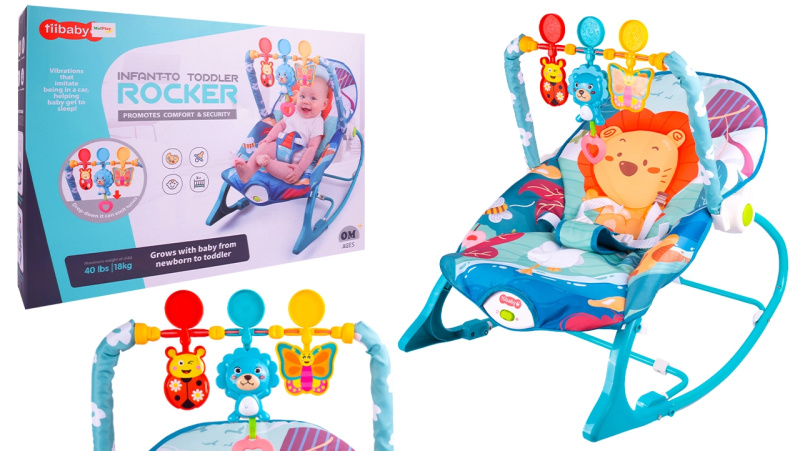 Lehátko a houpátko s vibracemi modré lev