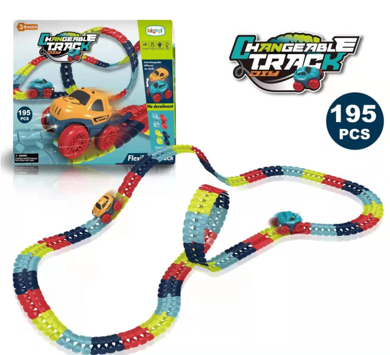 Sada vláček s autodráhou 195 dílů se světlem