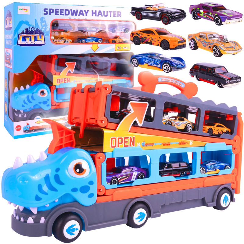 Auto vystřelovač DINO se 6 malými autíčky