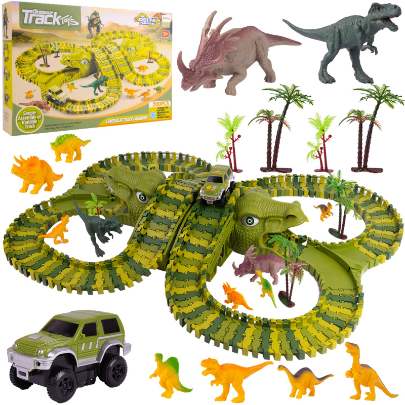 Dinosauří závodní dráha 200 dílů s tunelem a autíčkem