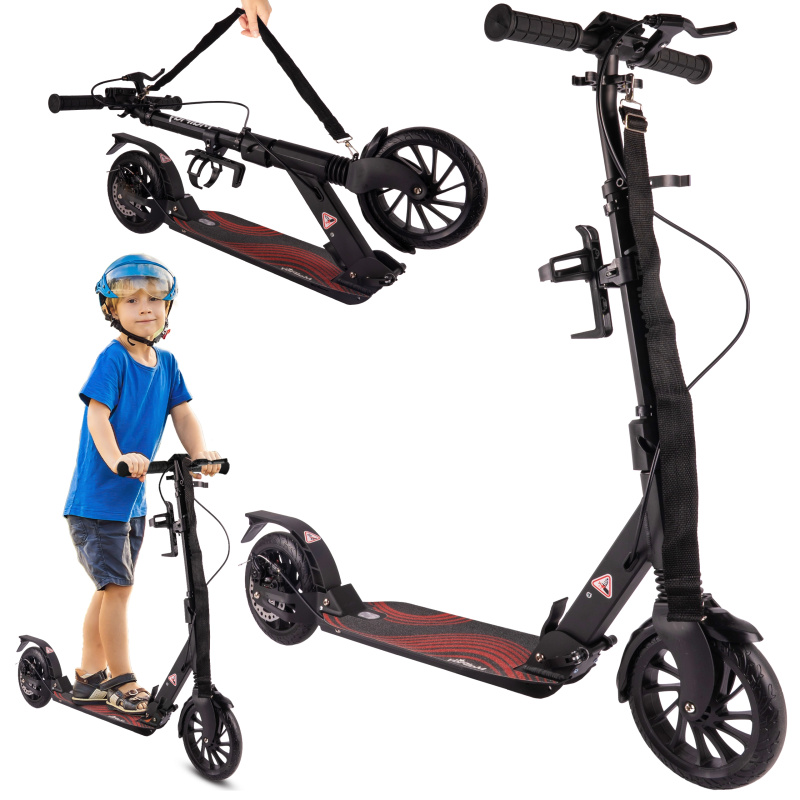 Hulajnoga s kotoučovou brzdou, popruhem a držákem na láhev