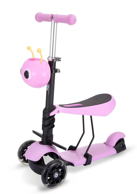 dětská koloběžka s blikajícími koly růžová