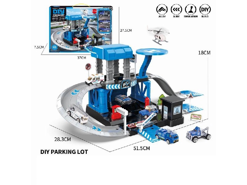 Parkovací set s policií a kovovými auty