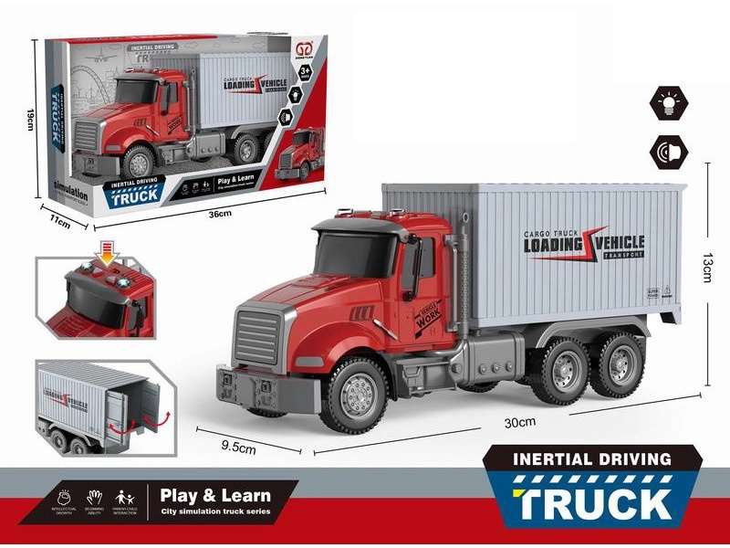 Nákladní auto s kontejnerem se setrvačníkem, světlem a zvukem