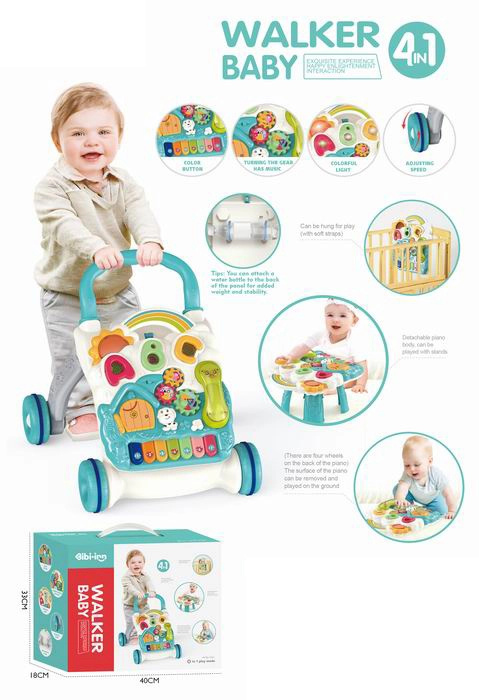 chodítko pchací domeček s piánkem 4v1 modré