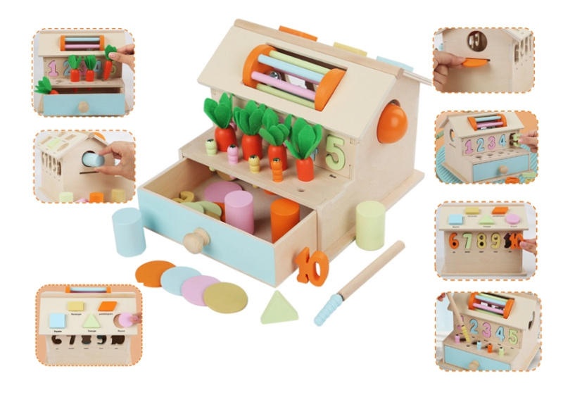 Dřevěný domeček sorter – interaktivní vzdělávací hračka pro děti od 18 měsíců