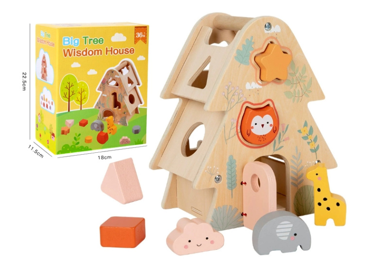 Dřevěná vzdělávací skládačka strom – barevné tvary pro děti od 2 let