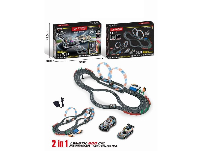 Závodní autodráha 2v1 se smyčkou, 2 auta, 600 cm, 1:43