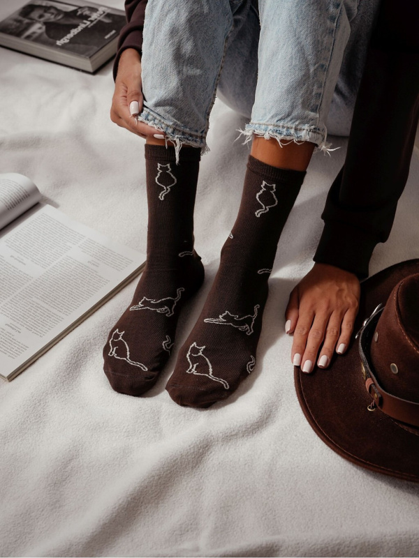 Milena ponožky 0200-093 Cat obrysy 37-41 hnědá 37-41