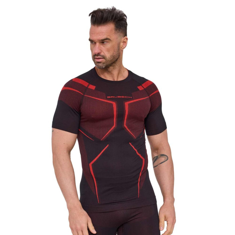 Pánské funkční triko Brubeck Dry s krátkým rukávem SS1466M Black/Red M