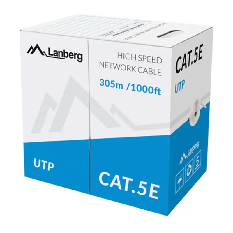 LAN KABEL CAT.5E UTP 305M PEVNÝ CU ŠEDÝ CPR + FLUK